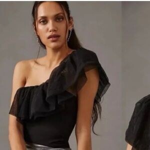 Pink Lily Charcoal Ruffle Top